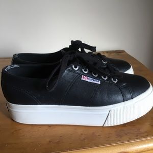 Superga Napa Black Leather Platforms